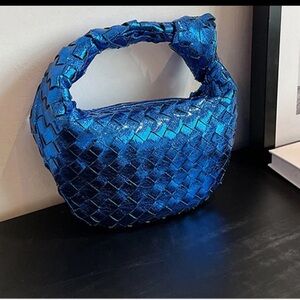 Blue Metallic Faux Leather Bag